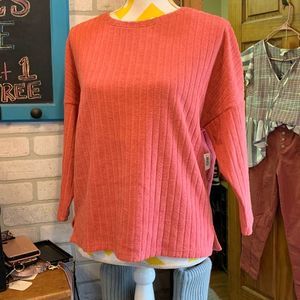 Women's NWT Old Navy Terrycloth Coral Crewneck Long Sleeve Shirt Sweatshirt XS